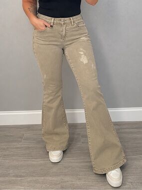 Judy Blue Garment Dyed Khaki Distressed Flare Jeans Size 9/29